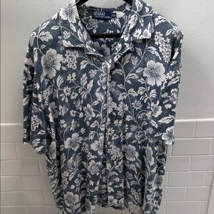 VTG Polo Ralph Lauren Hawaiian Camp Shirt Cotton Looper Terry Floral XXL